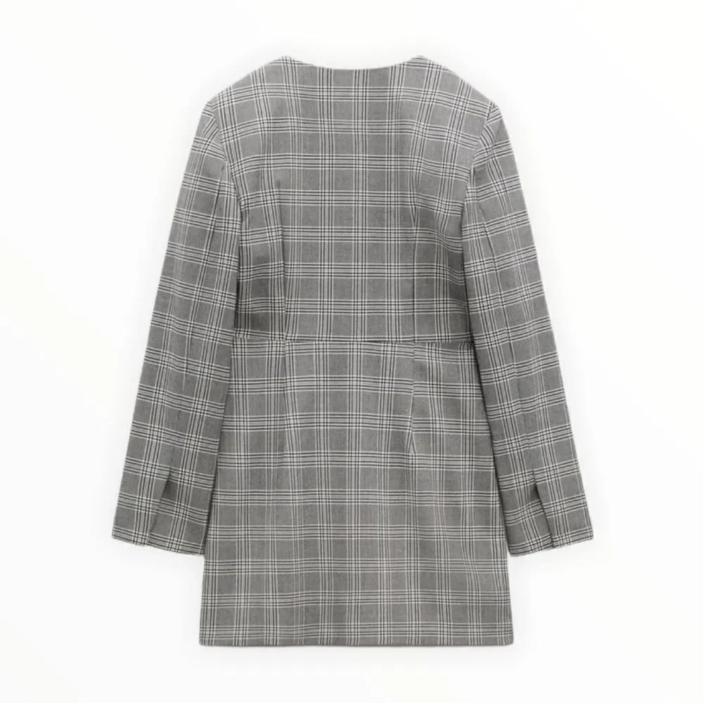ZARA Black Gray Plaid Tailored Blazer Mini Dress S M NWT - Picture 3 of 12